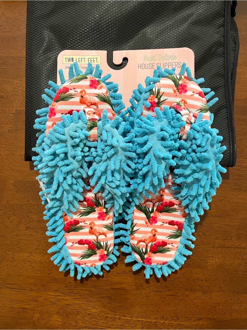 Two Left Feet Aqua Chenille Flamingo Slip-On House Slippers